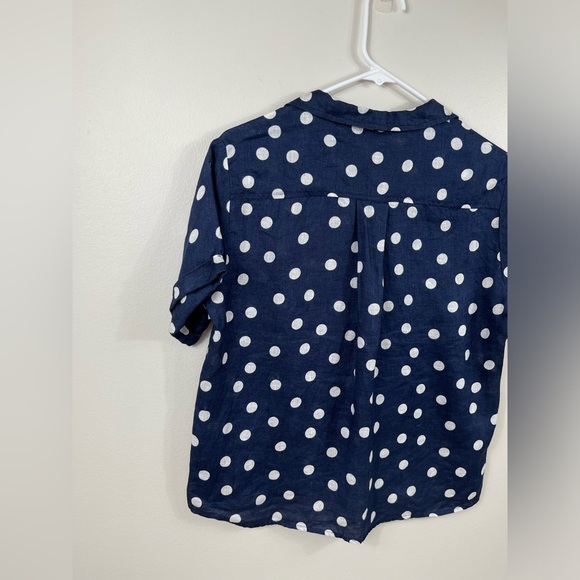 Anthropologie Maeve Women Buttondown Surf Linen Navy Dot Shirt Top Linen Sz XS - Picture 13 of 16